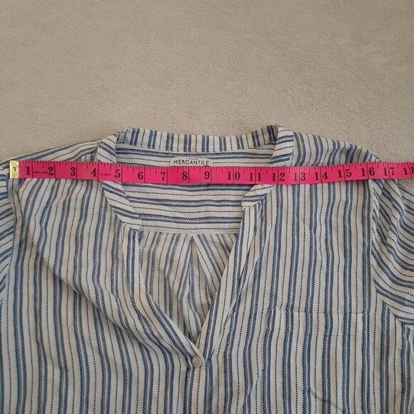 J. Crew Factory Women's Size XXL White Blue Stripe Tie Sleeve Button Up Shirt - Picture 12 of 14